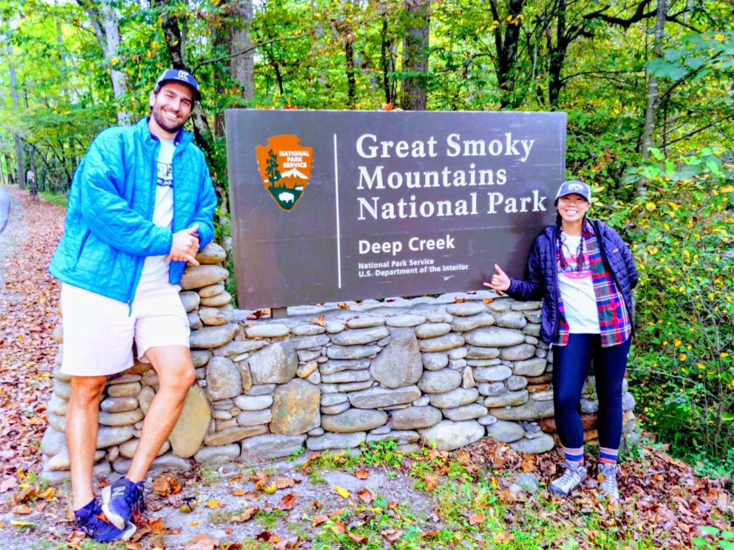 Two people standing near great smoky mountain part