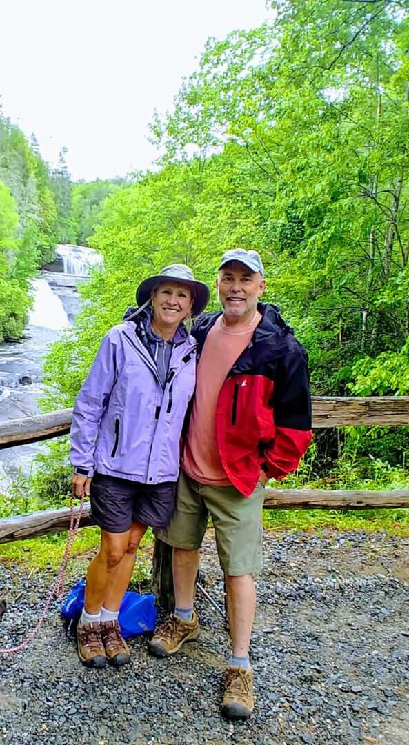 A beautiful couple enjoying hiking in a jungle