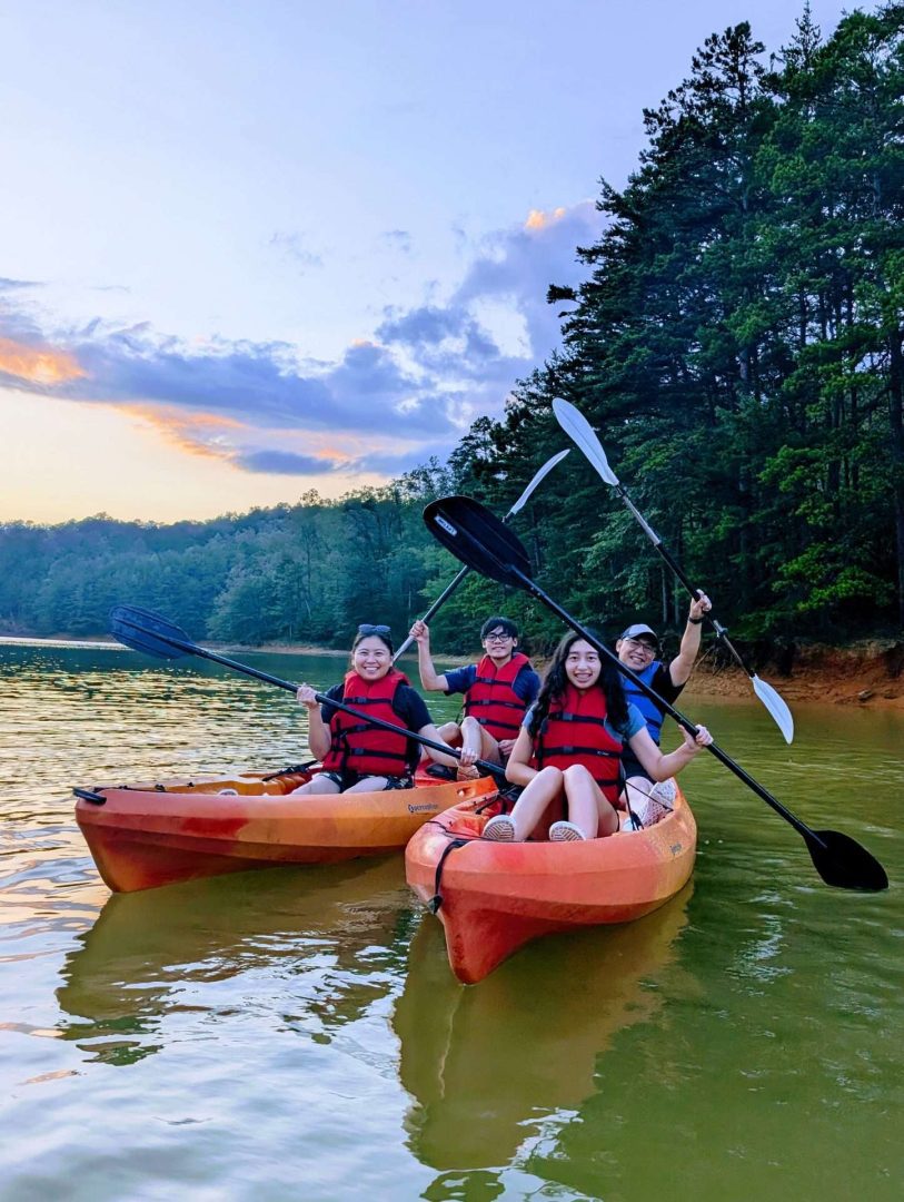 Sunset Kayaking Family on beautiful Fontana Lake