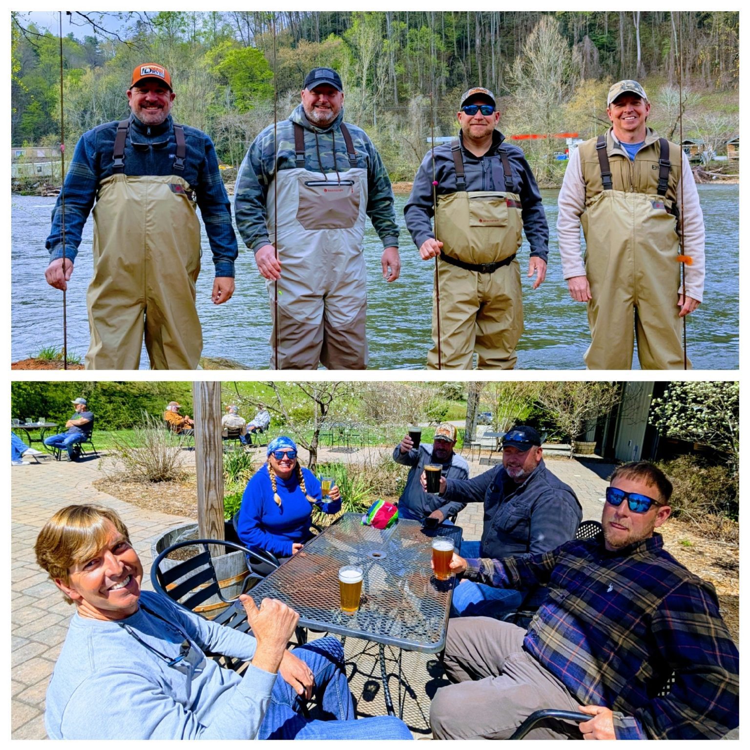 Guys having fun fly fishing and going on a breweries tour